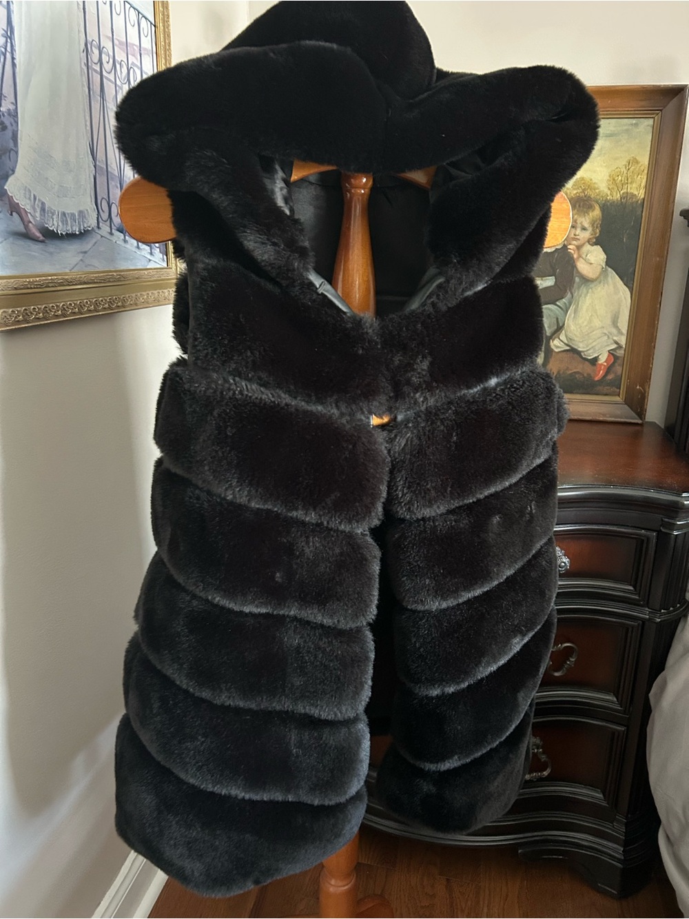 Plush Black Teddy Hooded Vest for Women